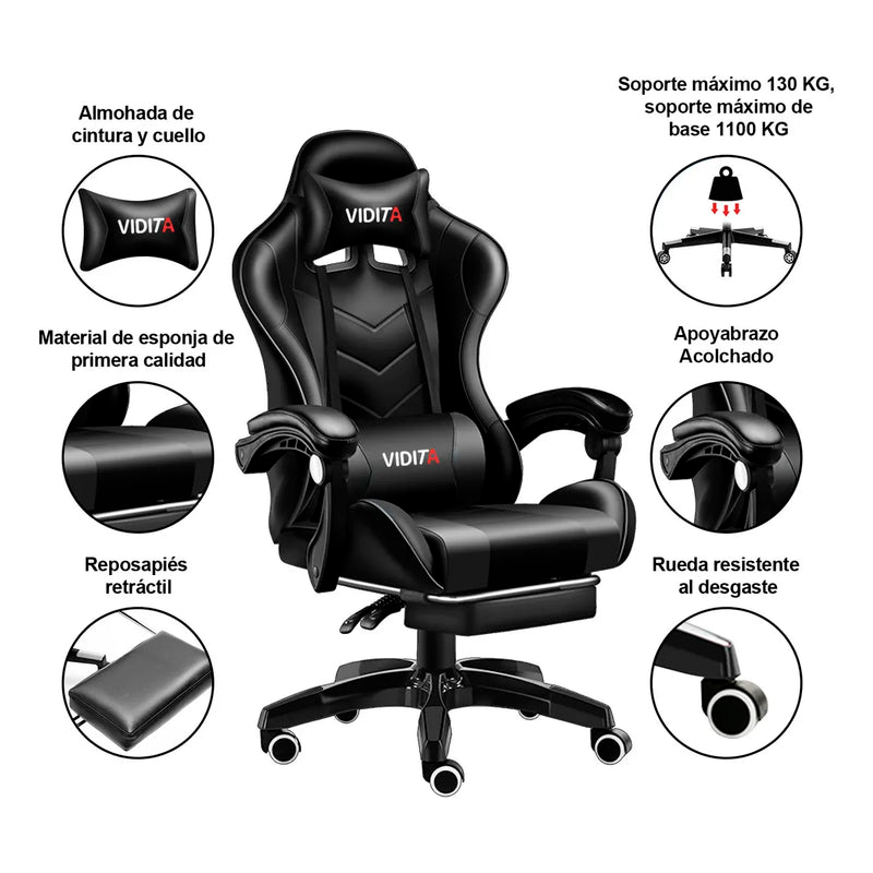 Silla Gamer Vidita Gx2000 Ergonómica Presidencial Reclinable Con Reposapiés Videojuego Pc Profesional