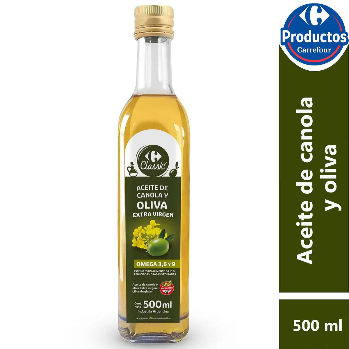 Aceite de canola Carrefour Classic con oliva sin gluten 500 ml